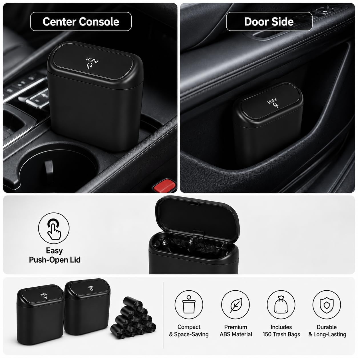 Detalle 2 de EnthuLove mini car trash bin 2-pack with 150 bags