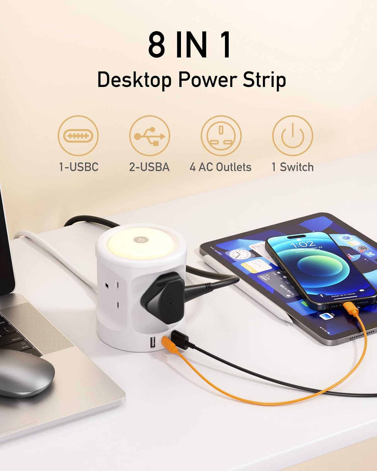 Detalle 2 de Extension Lead with 3 USB Slots Night Light