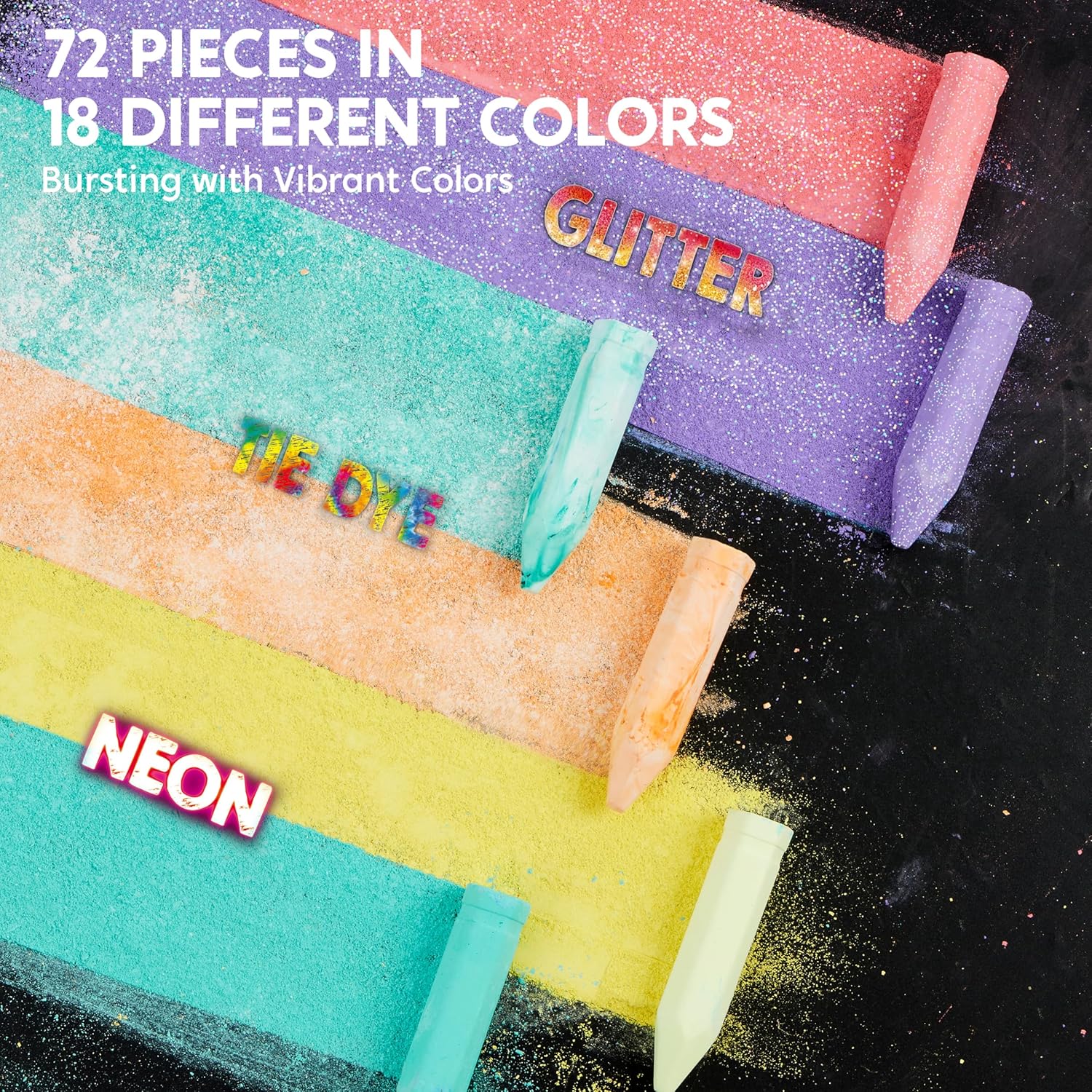 Thumbnail 1 de JOYIN 72 PCS Washable Sidewalk Chalk Set — 12 Packs, 3 Styles (Tie-Dye, Glitter & Neon)