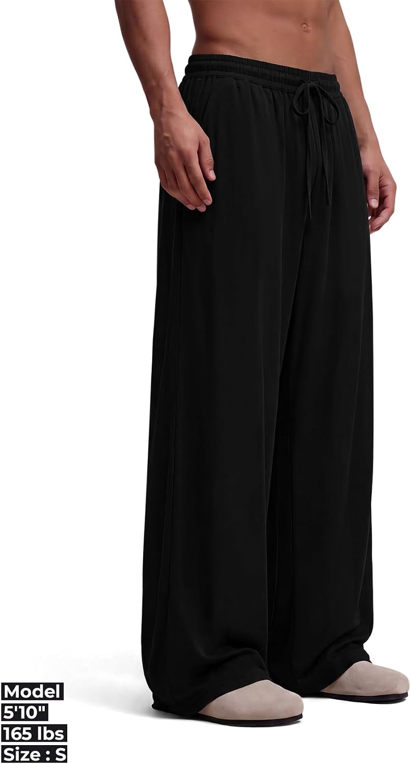 Detalle de COOLGYM Men's Baggy Sweatpants, Wide-Leg Cotton Joggers with 3 Pockets