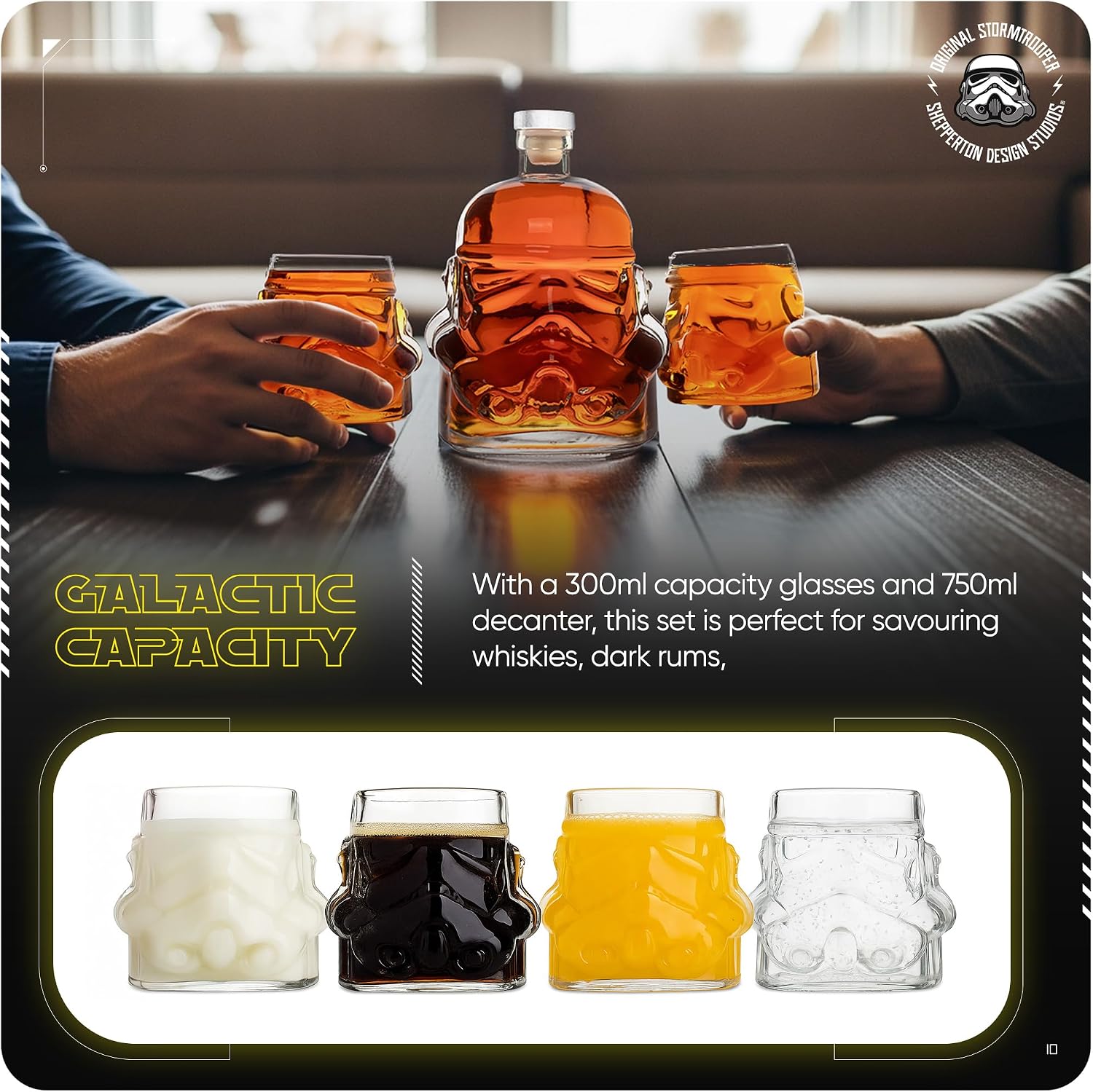Detalle de Stormtrooper whiskey decanter set (750ml) with 2 helmet glasses — officially licensed Star Wars gift
