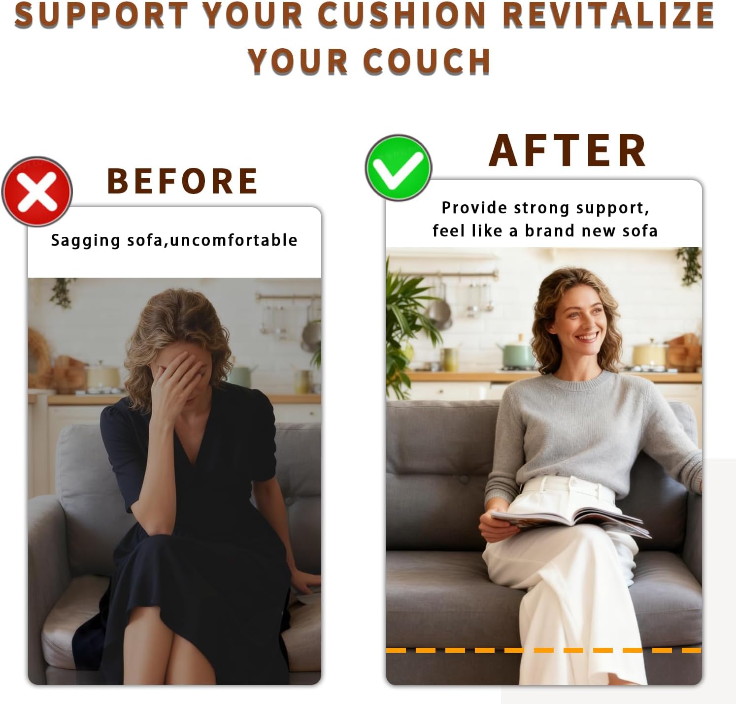 Detalle de Aslhuioo Sofa Support Boards for 2 Seater (50 x 50cm) – cushion sag repair under-seat foam saver