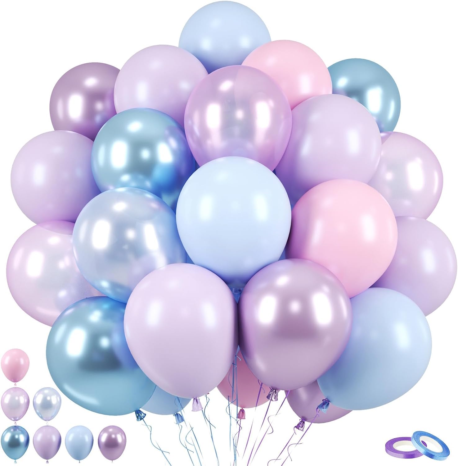 Detalle de Sowide 50-Piece 12-Inch Mermaid Balloons in Pastel, Pearl, and Metallic Colors