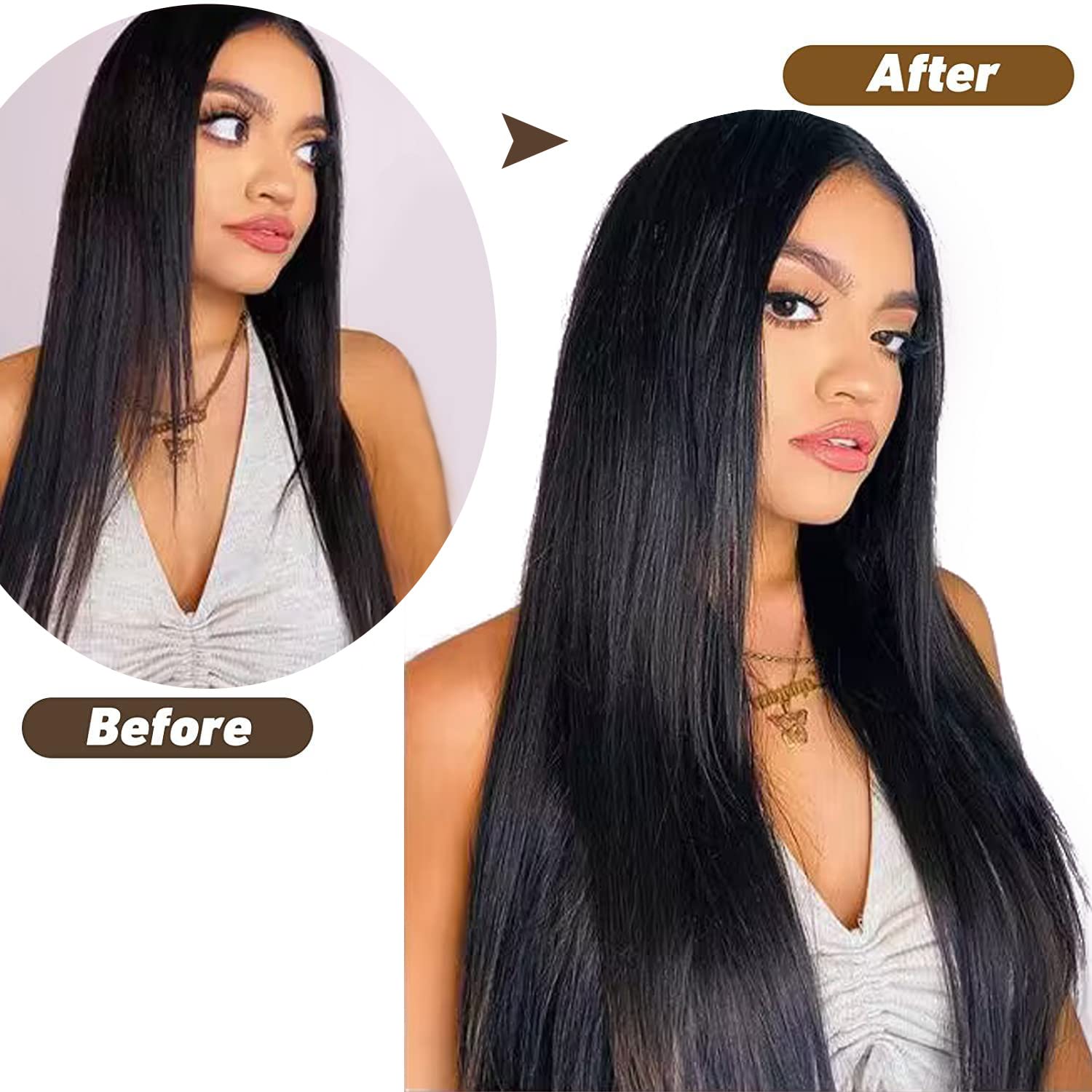 Detalle de 22" Clip-In Human Hair Extensions Full Head 200g (1B) — Double Weft, Natural Black