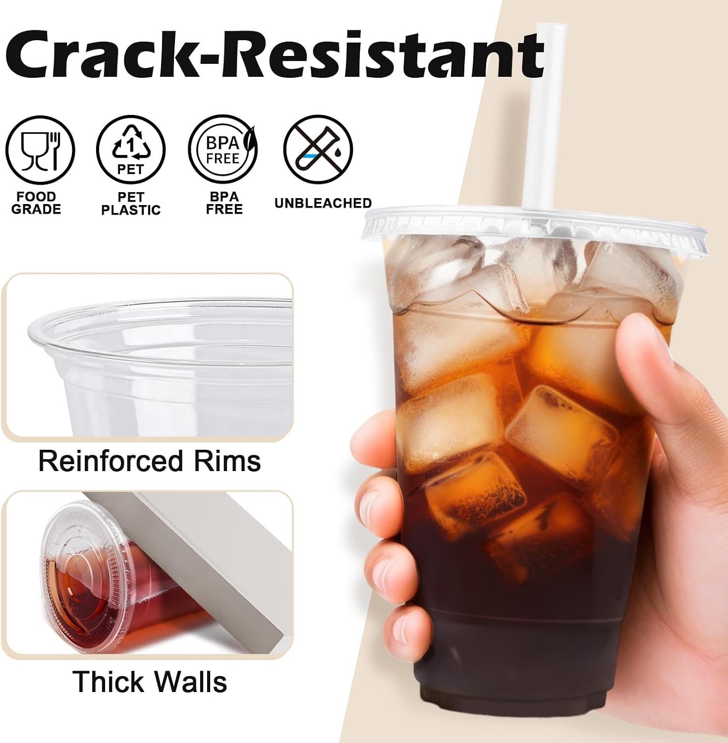 Detalle de Lamosi 16 oz Clear Plastic Cups with Lids & Straws — 100 Pack for On-The-Go Beverages