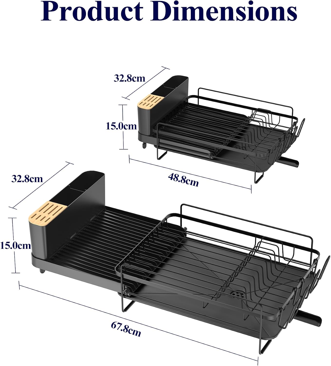 Detalle de Kitsure 463 Extendable Dish Drying Rack, Black, with Drainboard