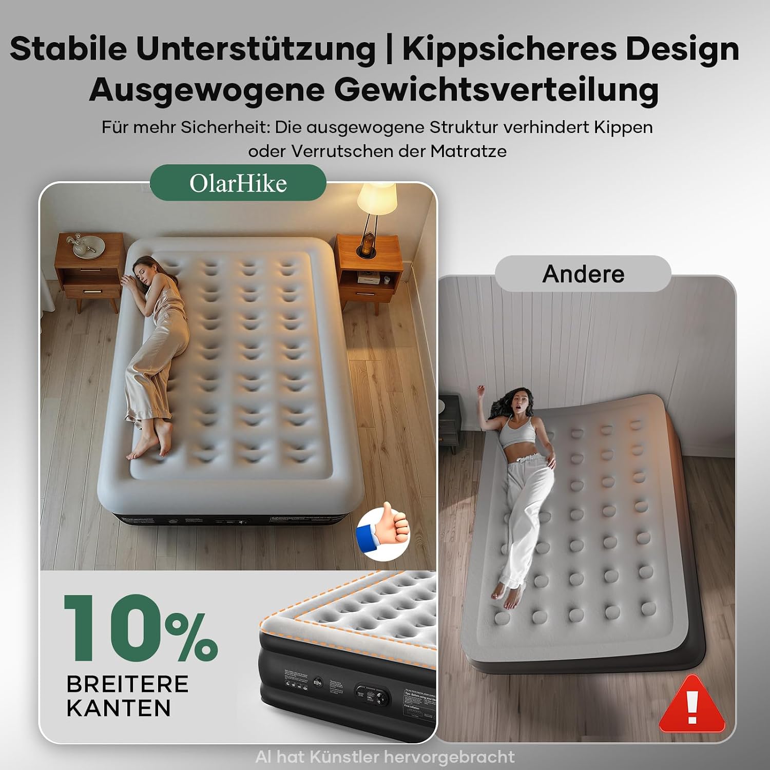 Detalle de OlarHike Luftmatratze selbstaufblasend 140x200x50 cm – Gästebett mit integrierter Pumpe