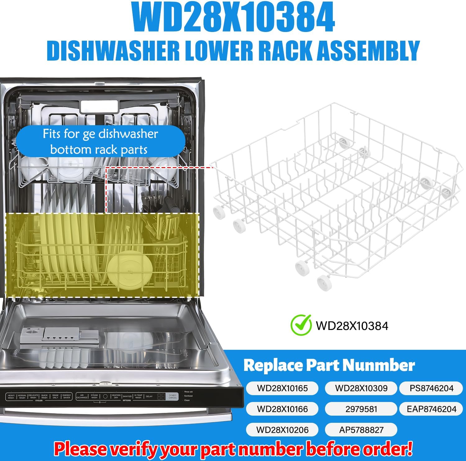 Thumbnail 1 de YEECHUN WD28X10384 Dishwasher Lower Rack Replacement with 8 Wheels