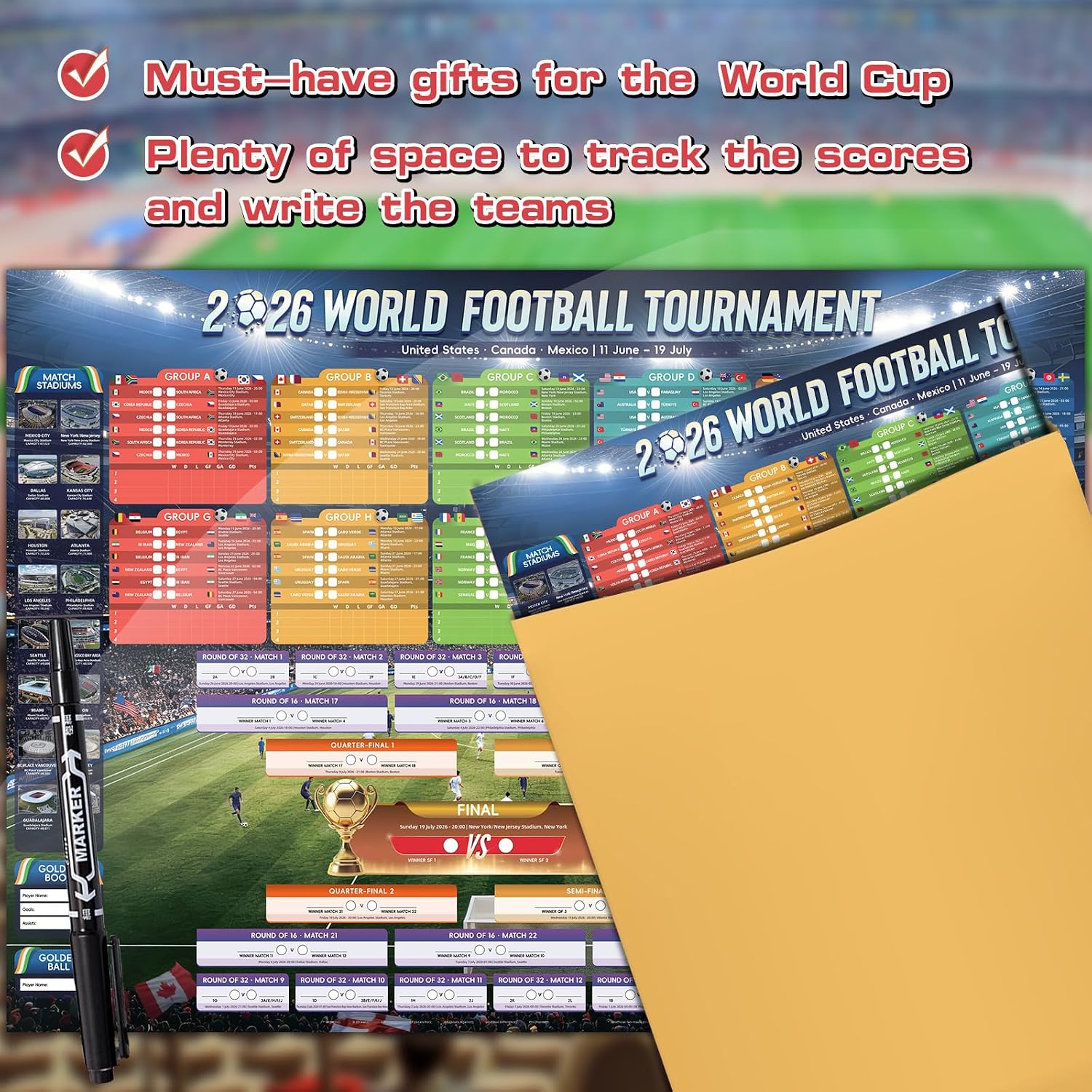 Thumbnail 6 de AhfuLife Extra Large World Cup Wall Chart 2026 (100 x 70cm) – Includes 48 Teams, Group, Knockout and Final Results