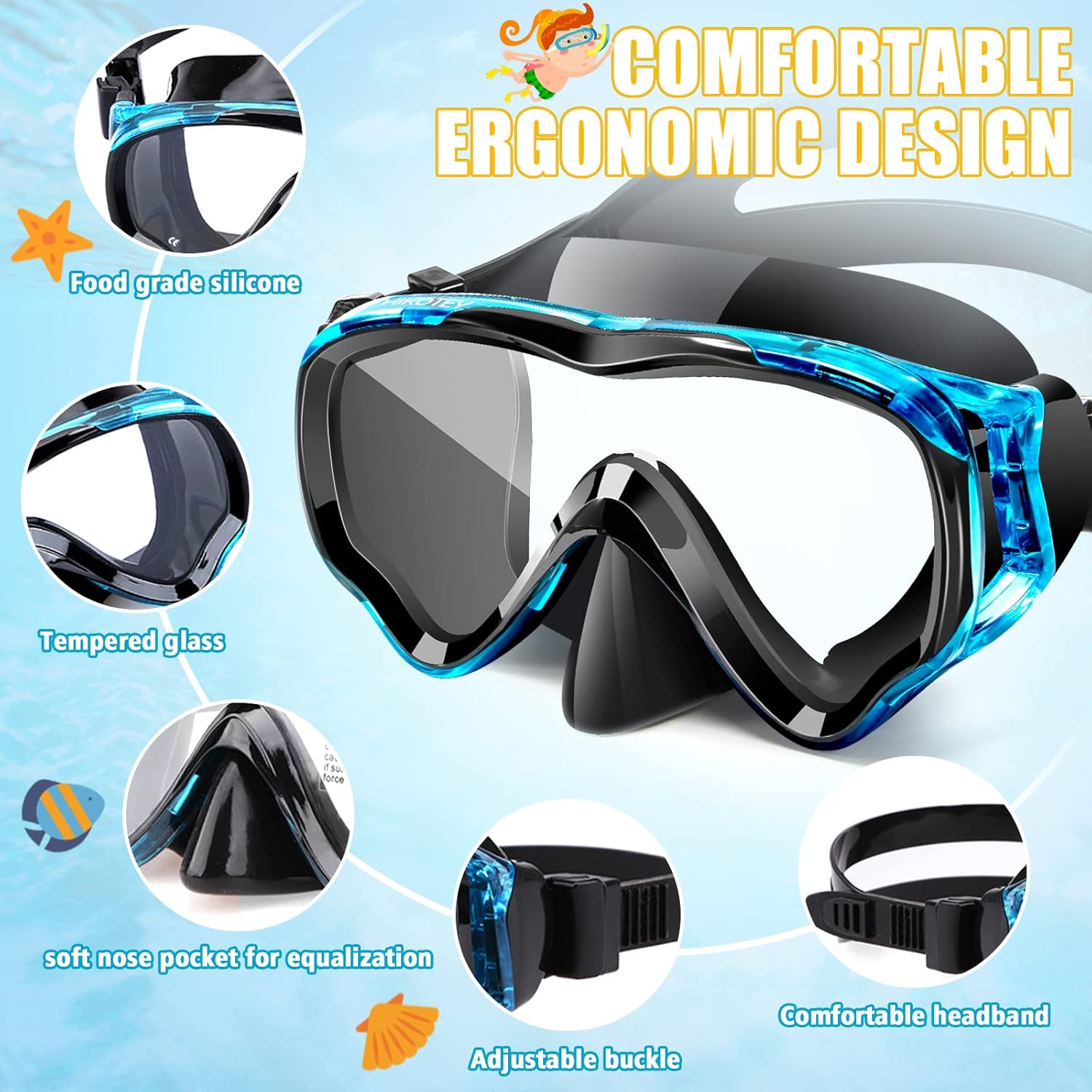 Thumbnail 1 de HIKOTEY Kids Snorkel Set (4-16 Years) with 180° Panoramic View Mask and Dry Snorkel