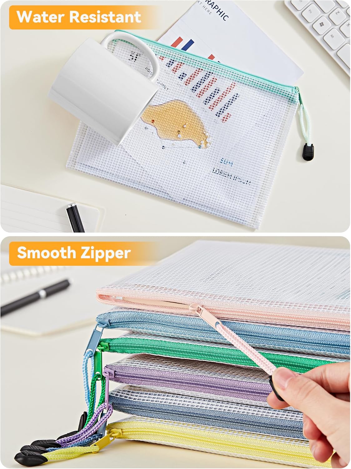 Thumbnail 3 de HEETA A5 Zip Wallets 12-Pack: Waterproof PVC Zip Folders in 12 Colours for Travel, School and Home Organisation