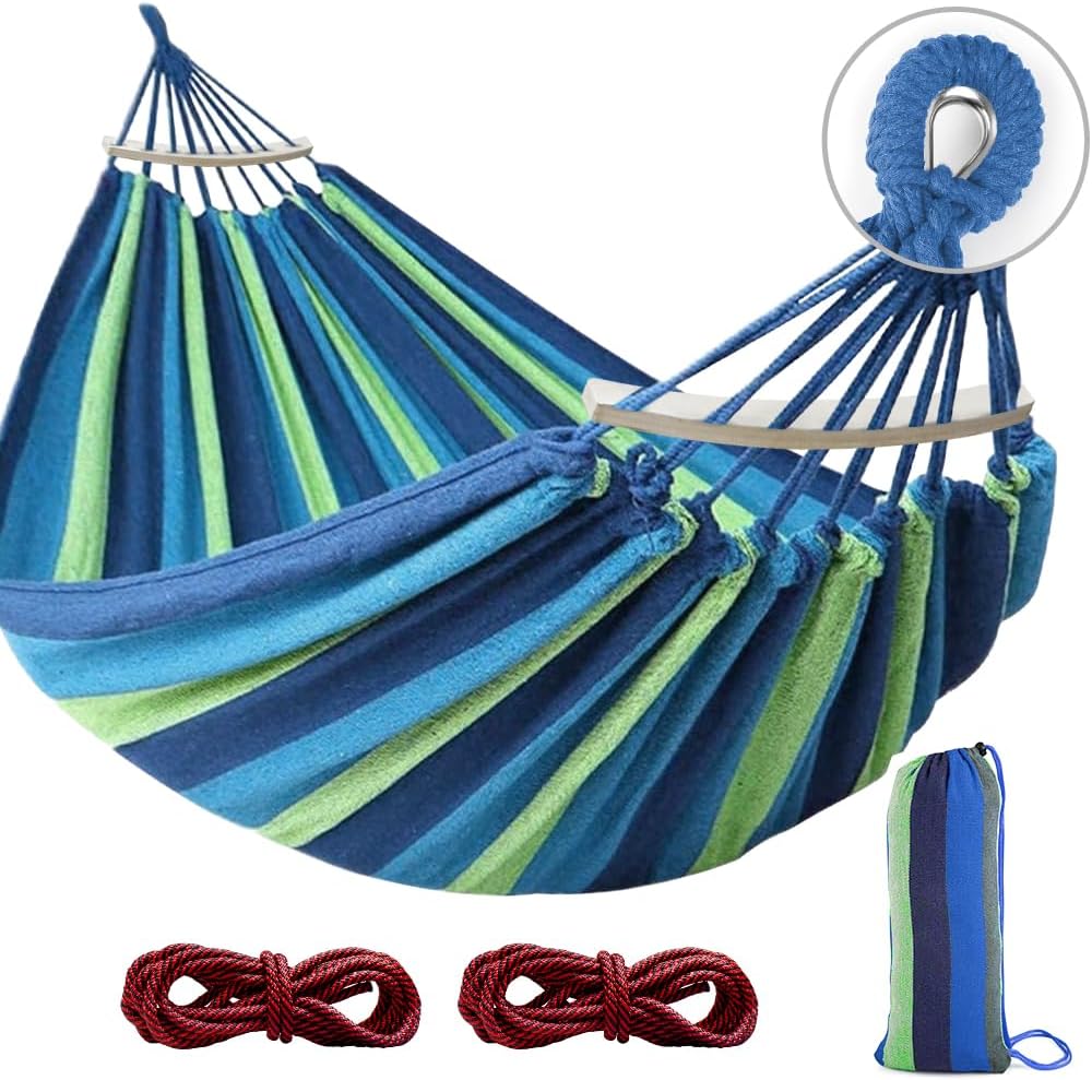 MOSFiATA 275x155cm Hammock with Spreader Bars and Thick Canvas (up to 550 lb) for garden camping