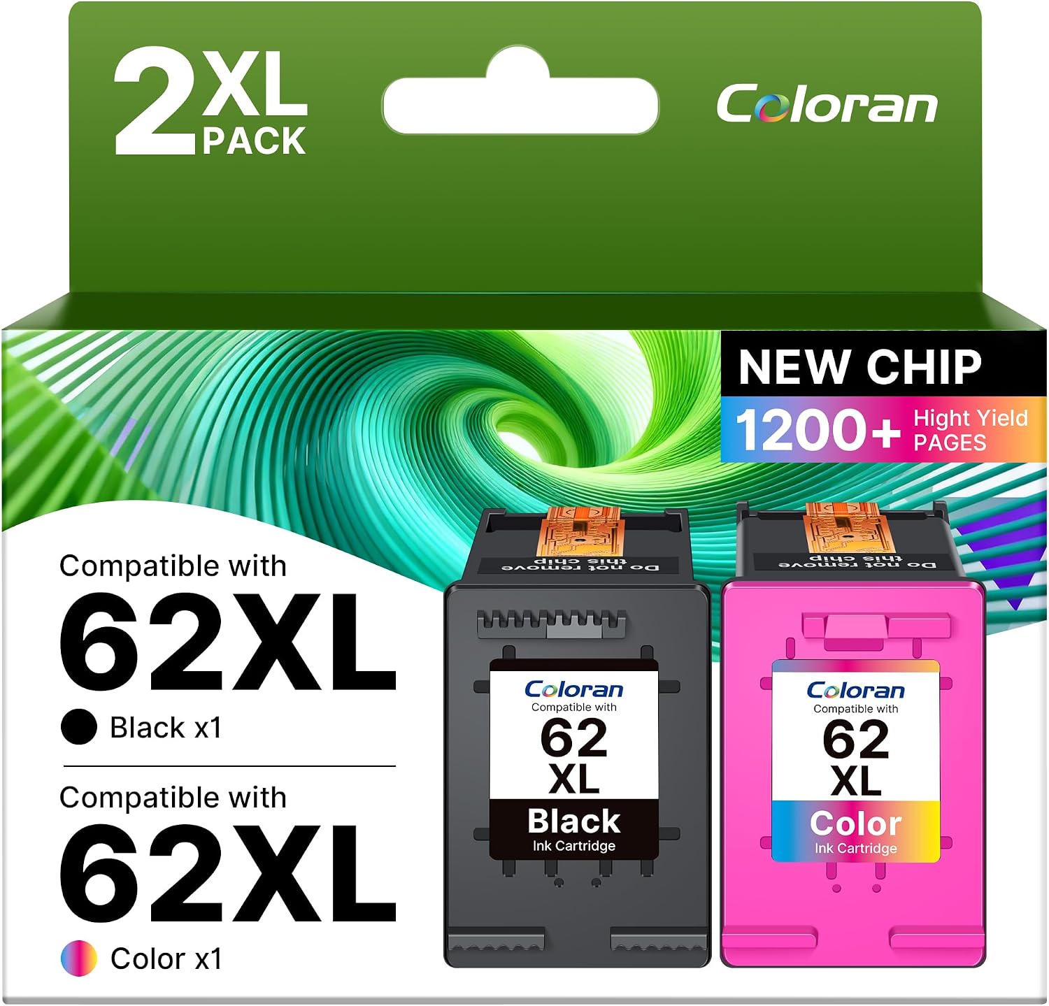 Detalle de Coloran 62XL Ink Cartridges (BK + Tri-colour, 2-pack) for HP 62 XL Black and Tri-colour