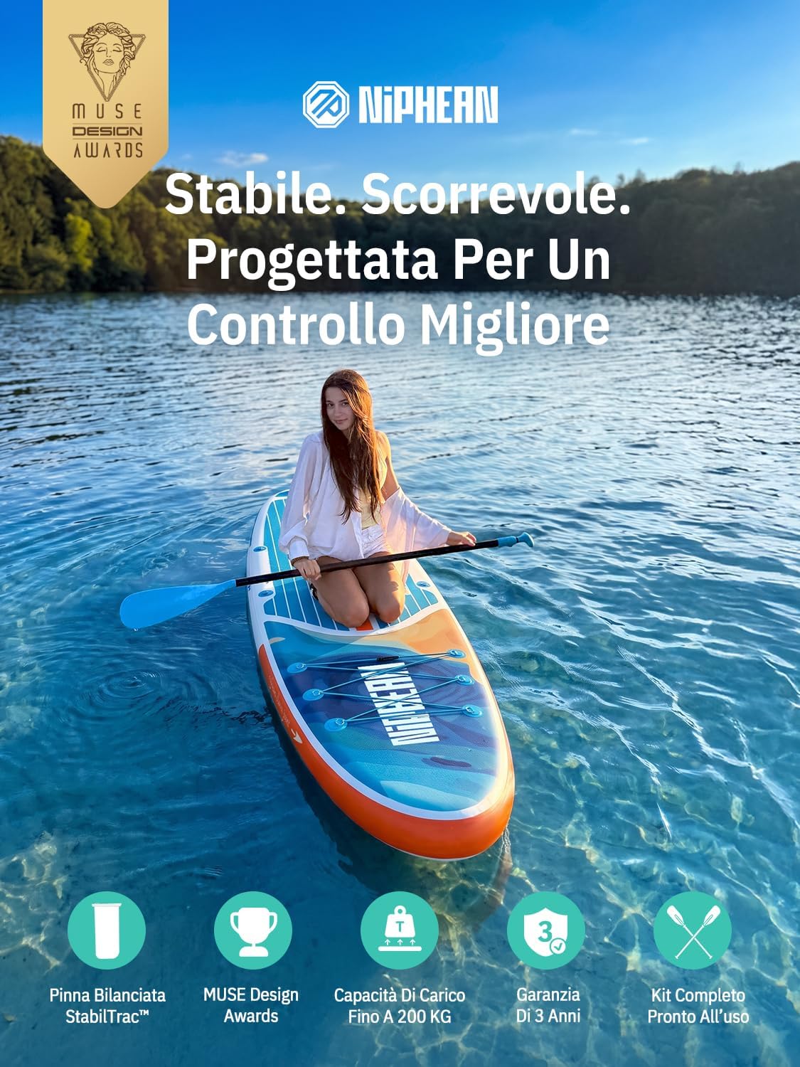 Detalle de Niphean SUP Gonfiabile Adulti con Tutti gli Accessori – Tavola da Stand Up Paddle 320 cm