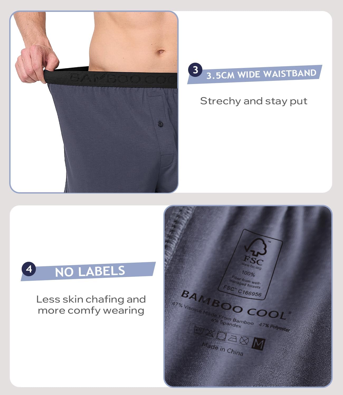Detalle de Bamboo Cool Men's Boxer Shorts, 4-Pack
