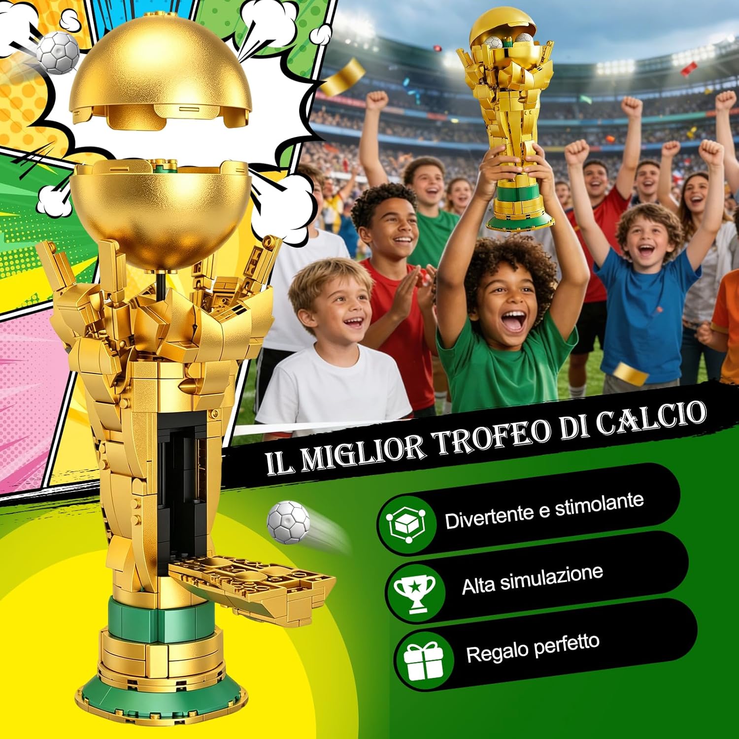 Thumbnail 6 de Kit di Montaggio del Trofeo da Calcio per Bambini – Modello STEM, Trofeo d'Oro con Sfera Apribile e Palloni Nascosti (26,5 cm)