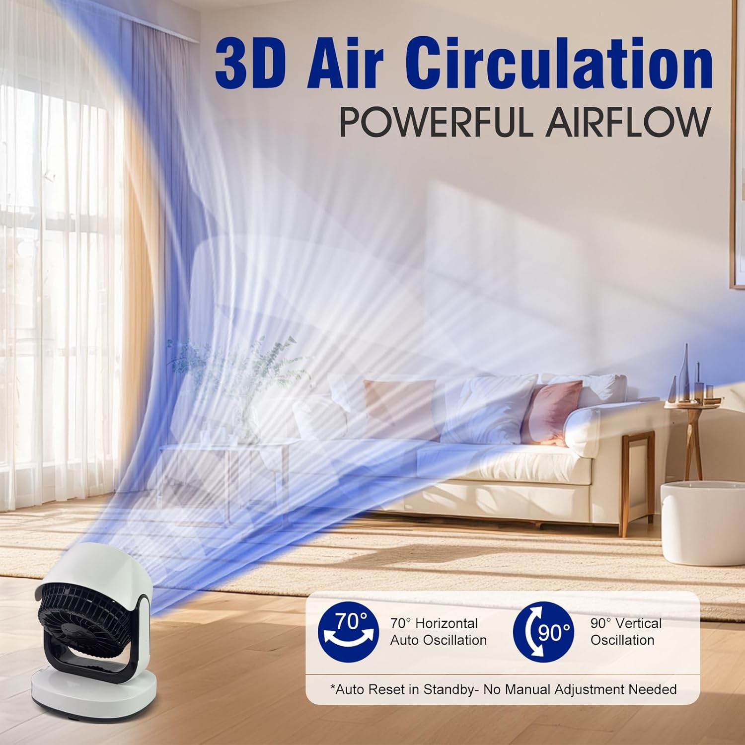 Thumbnail 3 de MBSM Air Circulator Desk Fan with 25 dB Quiet Operation, Touch Control, Remote & 70° Auto Oscillation