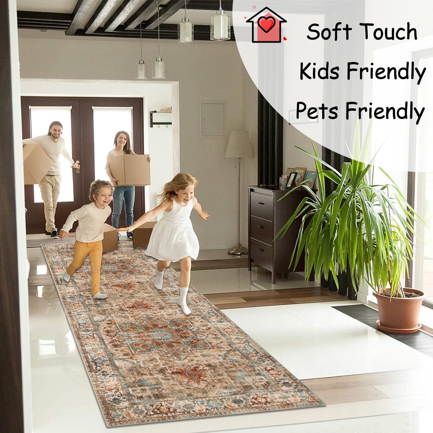 Detalle 2 de Cekene Teppich Läufer Flur 80x200cm – rutschfest, Boho Stil, pflegeleicht