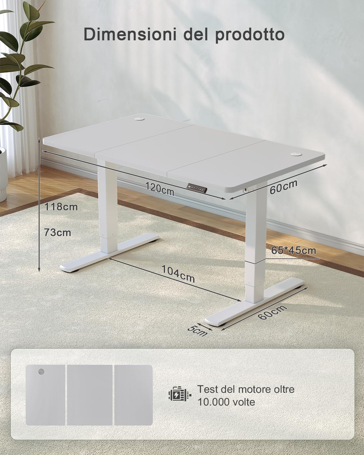 Thumbnail 2 de JUMMICO scrivania regolabile in altezza elettrica con smart panel e USB (120 x 60 cm) – grigio