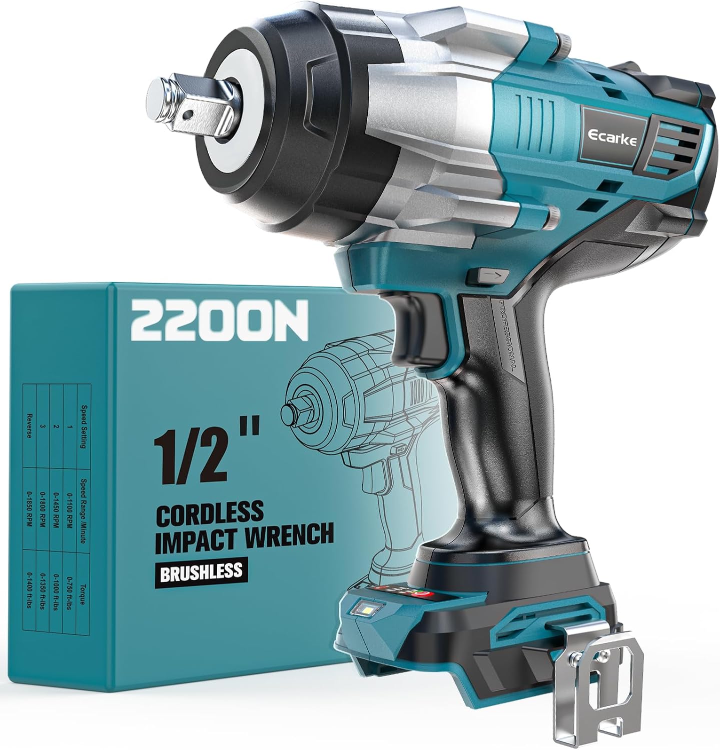 Ecarke boulonneuse sans fil 2200 Nm compatible 18V Makita – clé à chocs 1/2" sans balais avec LED (sans batterie)