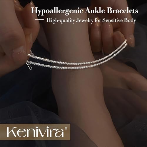 Thumbnail 6 de Kenivira Sterling Silver Anklets: Dainty Layered Waterproof Adjustable Beach Anklet for Women