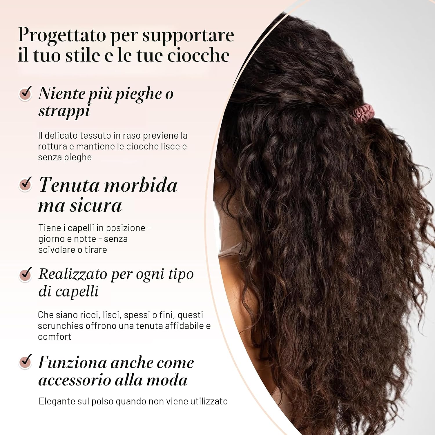 Detalle de Kitsch Elastici per Capelli in Raso Terracotta, set da 6 pezzi