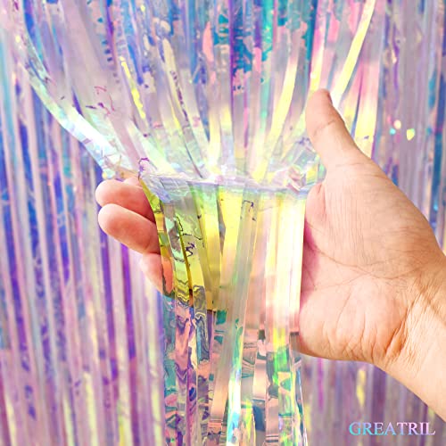 Thumbnail 7 de GREATRIL Iridescent Party Streamers Backdrop, 2-Pack (3.2ft x 6.5ft) – Transparent Holographic Fringe Curtain
