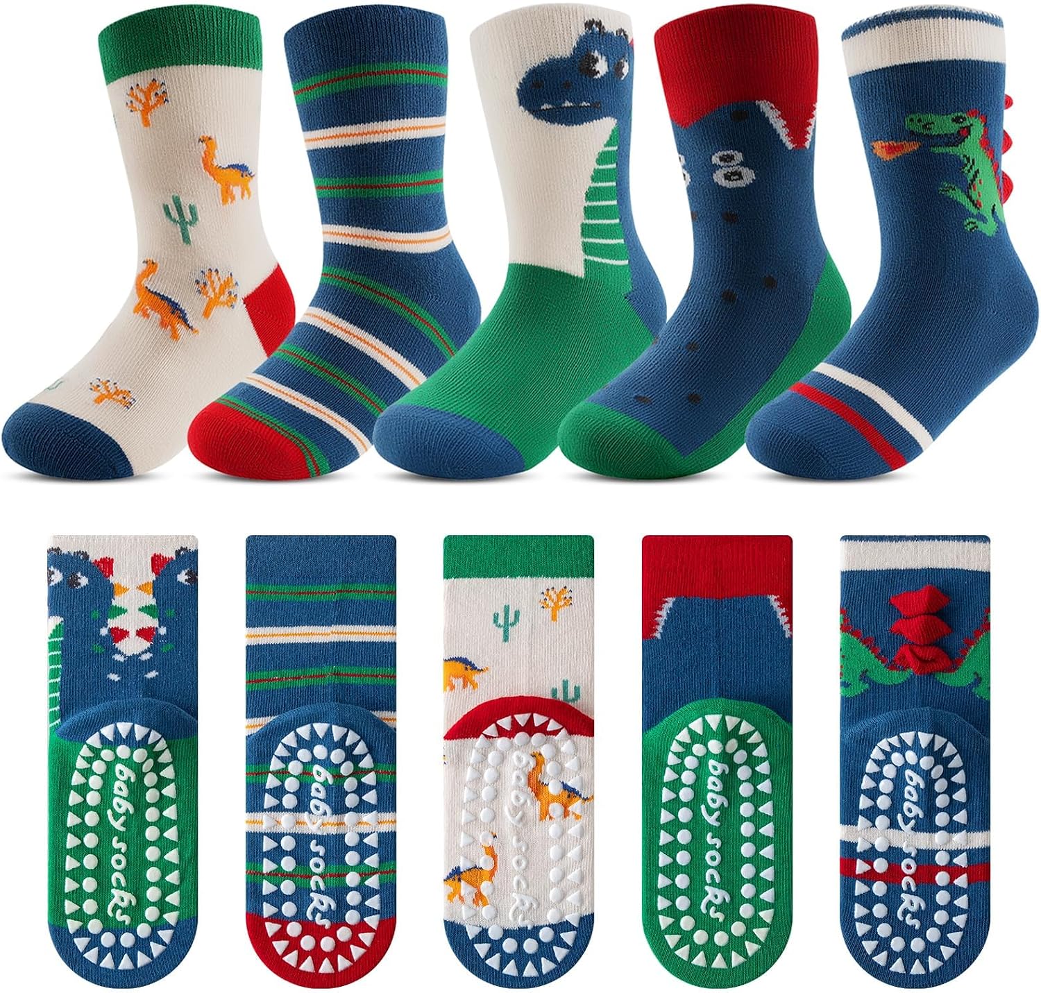 Detalle de Kyopp 5 Paar Stoppersocken Kinder aus Baumwolle (ABS, Tiermotive) 25–37 EU