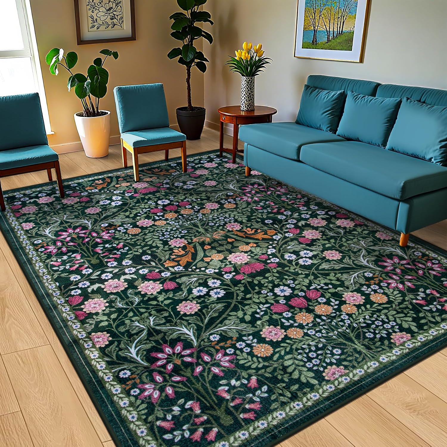 Thumbnail 1 de 8x10 Floral Washable Area Rug 🏡