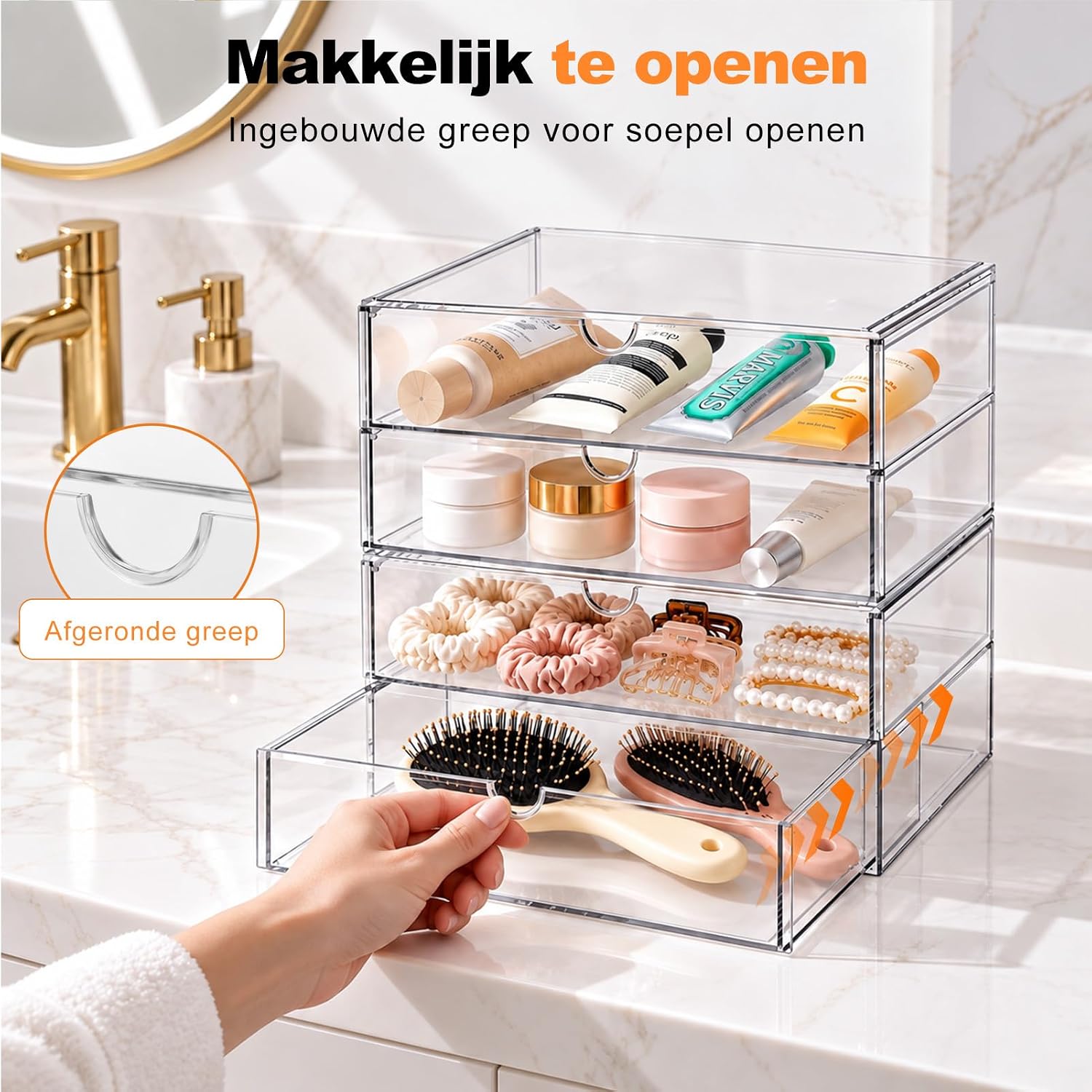 Thumbnail 5 de SortNStore LC029 make-uporganizer met 4 laden, stapelbaar en transparant