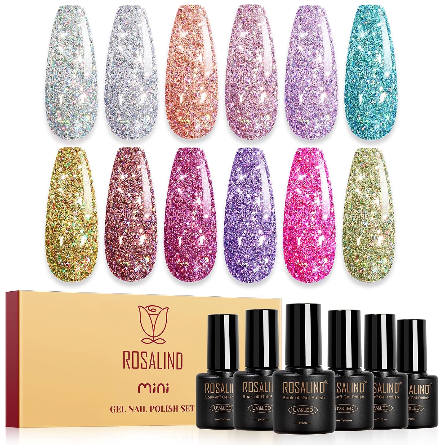 Detalle de ROSALIND Glitter Gel Polish 12-Piece Set