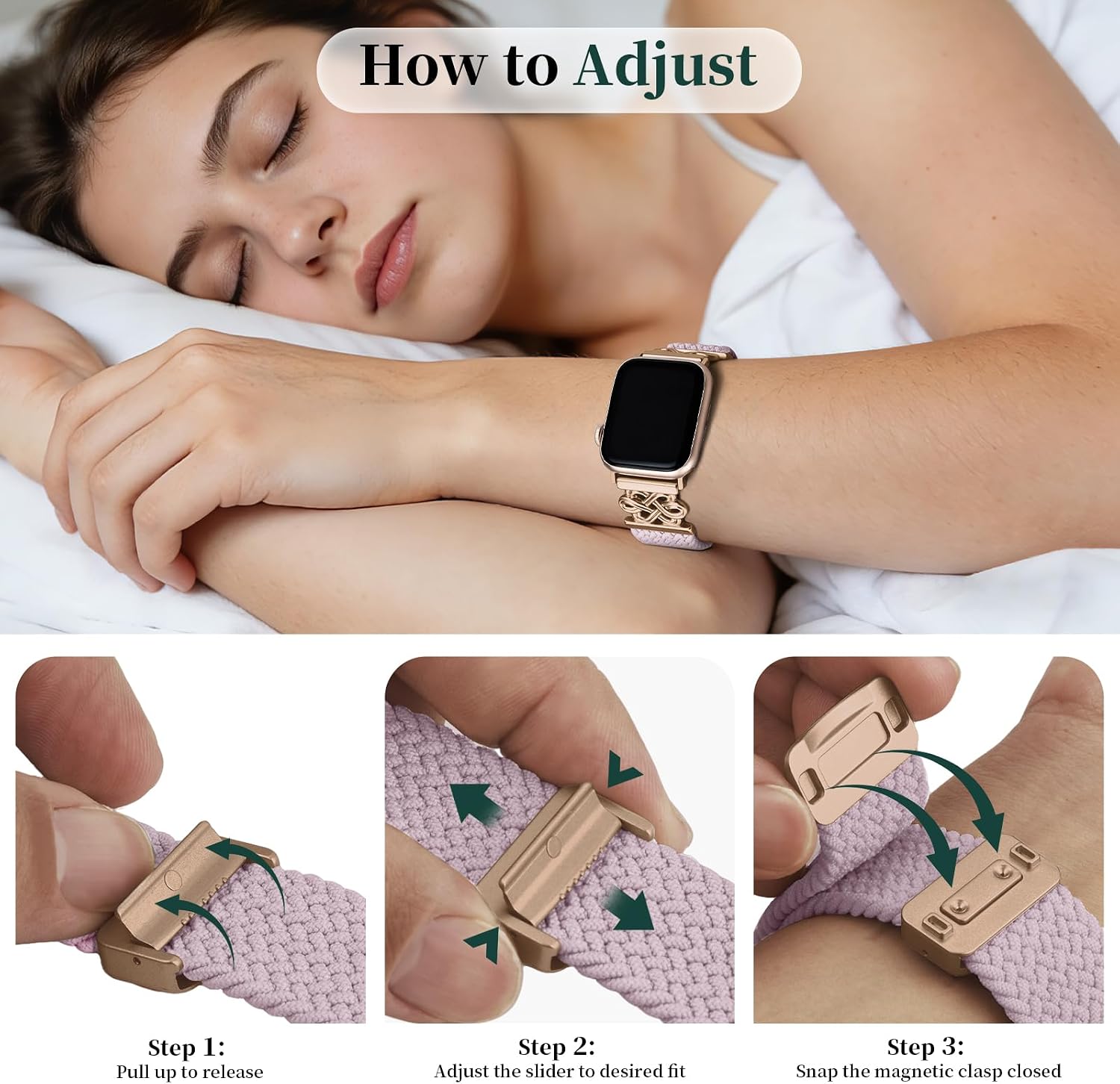 Detalle de Wutwuk Braided Magnetic Strap for Apple Watch (42mm/S11/10) – 38–42mm Universal, Celtic Metal Detail