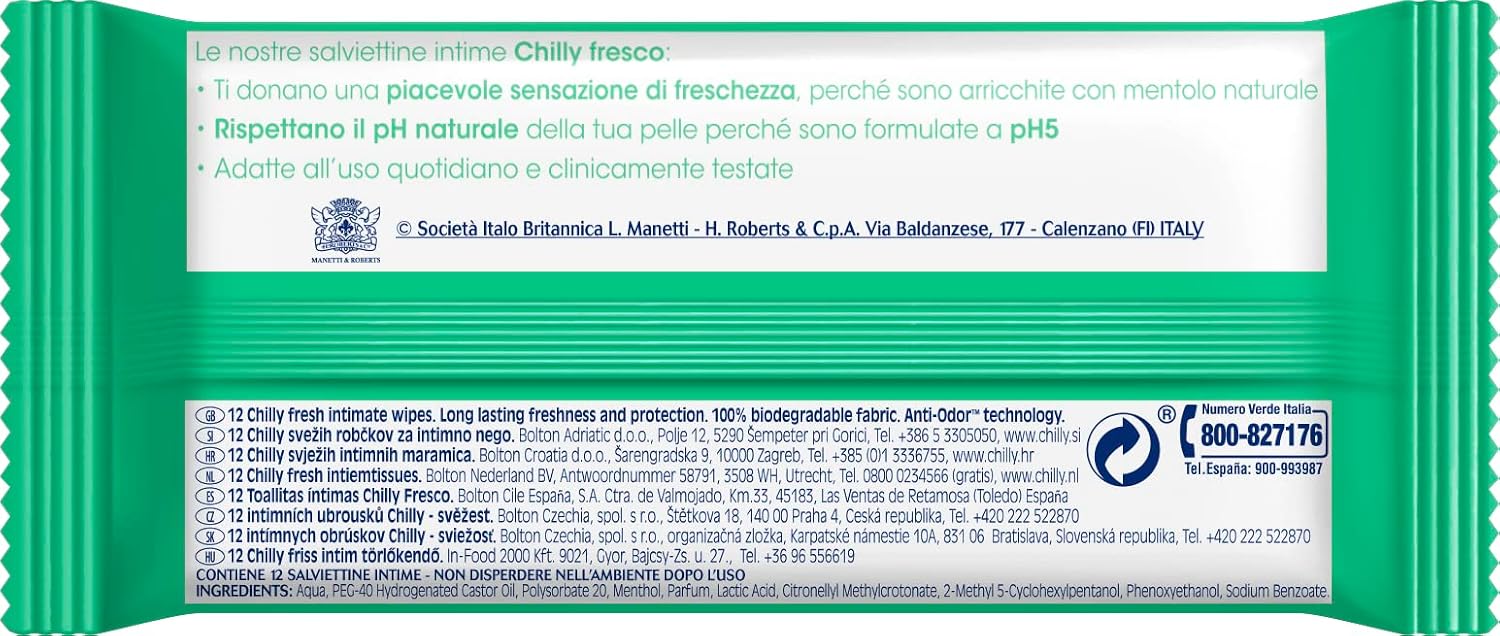 Detalle 2 de Chilly Salviettine Fresco Igiene Intima – 60 salviette, pH 5, mentolo naturale