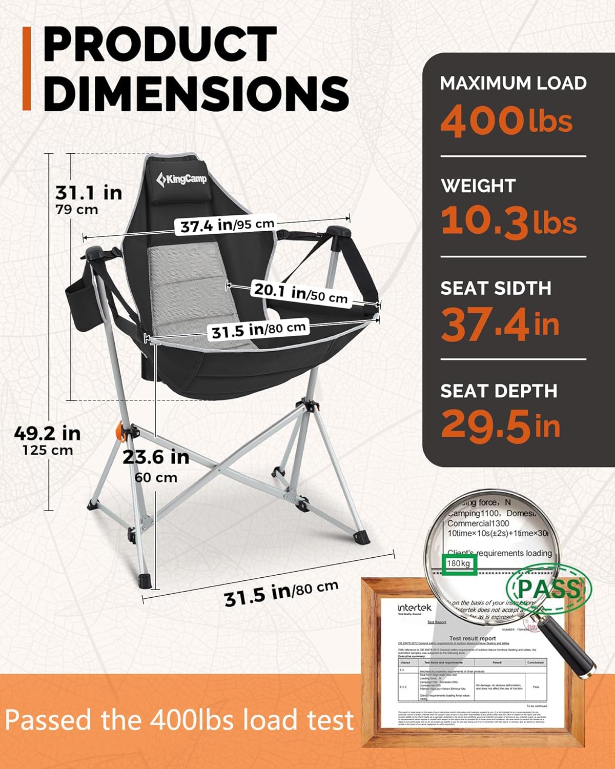 Thumbnail 2 de KingCamp Hammock Camping Chair with Adjustable Recline (Up to 400 lbs) — Oversized Portable Rocking Camp Chair