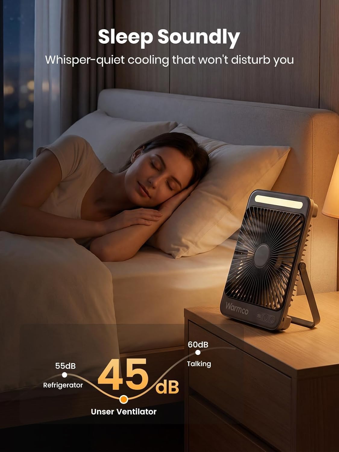 Thumbnail 4 de Warmco 20,000mAh Battery Powered Fan (27cm) with LED Lantern, ultra-slim portable camping fan