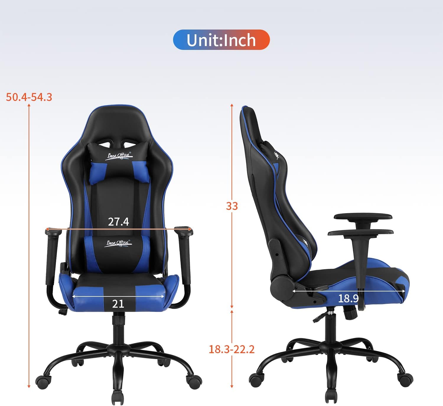 Detalle de Gaming Chair with 18.3–22.2-Inch Seat Height