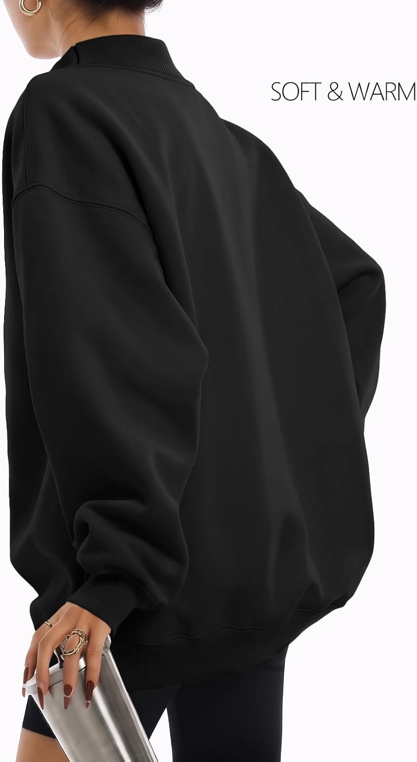 Detalle de Trendy Queen Women's Mock Neck Oversized Sweatshirt – Cozy, Versatile Fall Pullover