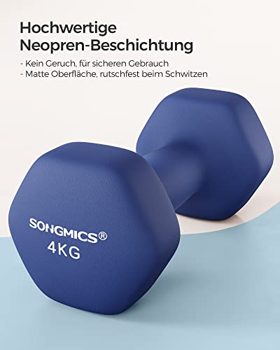 Detalle de SONGMICS Hanteln 2 Stück, 2 × 4 kg, sechseckige Hanteln mit Neopren-/Vinyloberfläche, Blau (SYL908Q01)