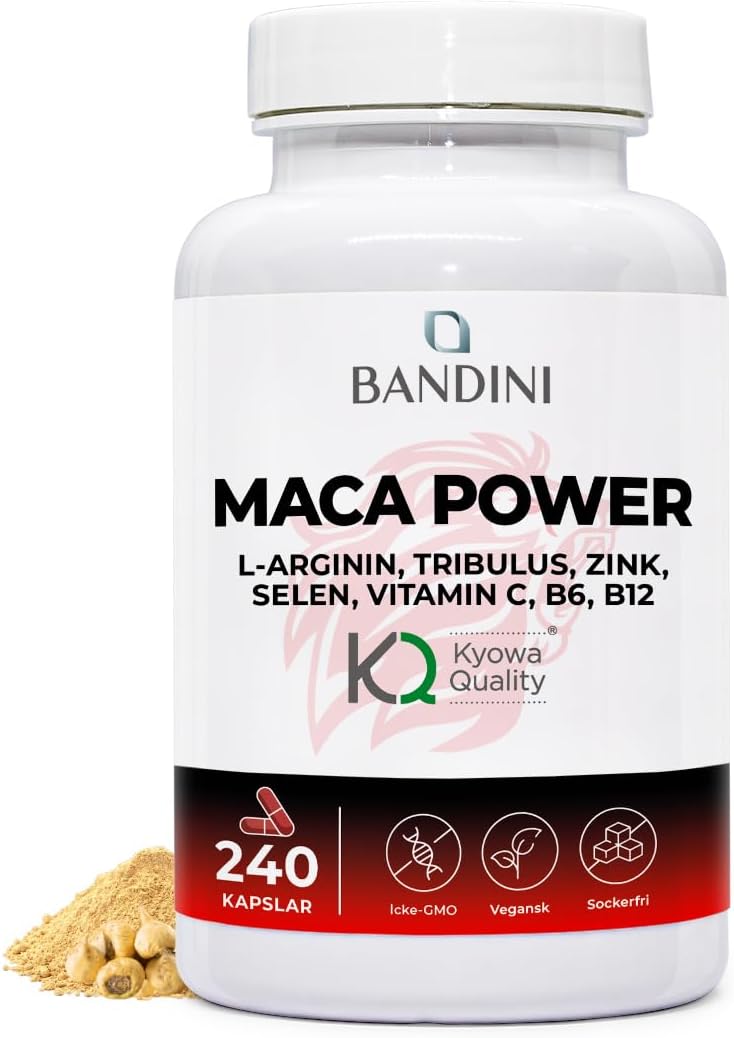 Detalle de BANDINI MACA POWER kosttillskott, 240 kapslar med svart maca och arginin