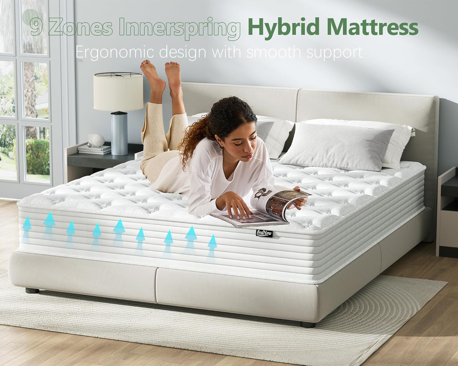 Detalle de Bednew 12 Inch Small Double Hybrid Mattress (120x190x30cm) – Medium Firm with Pocket Springs and Breathable Foam