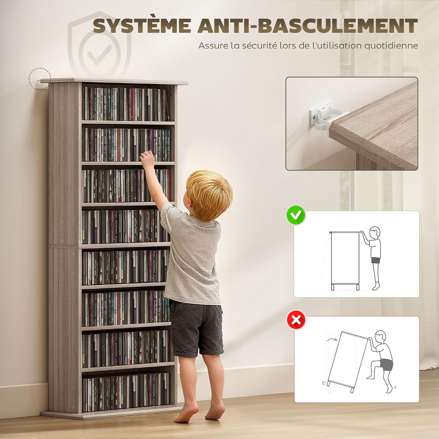 Thumbnail 4 de HOMCOM 836-603V00ND cd- en dvd-kast, 8 vakken, 6 verstelbare legplanken