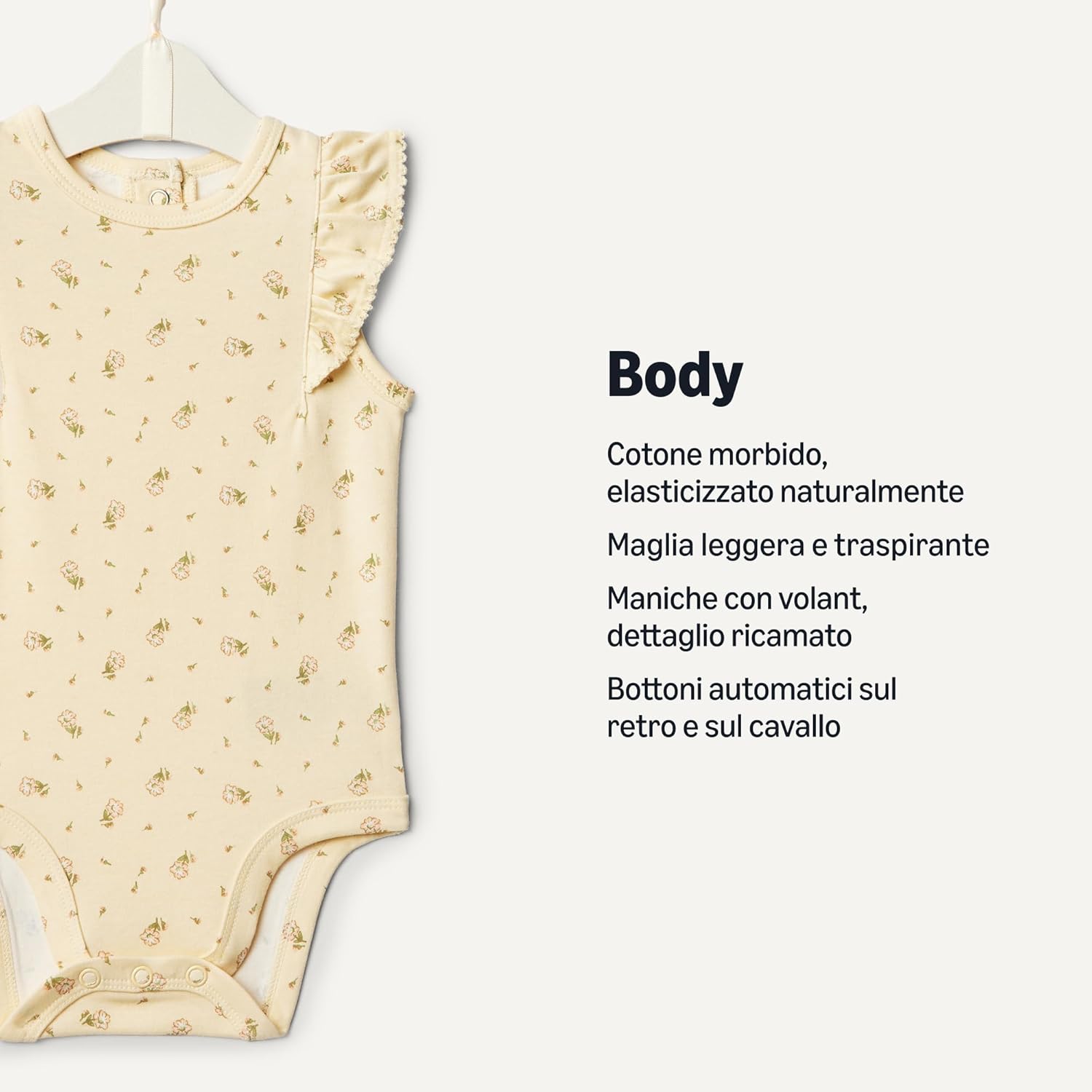 Detalle de Amazon Essentials x Sofia Grainge Body in cotone con volant e ricami - Pack da 2 per bambine e ragazze