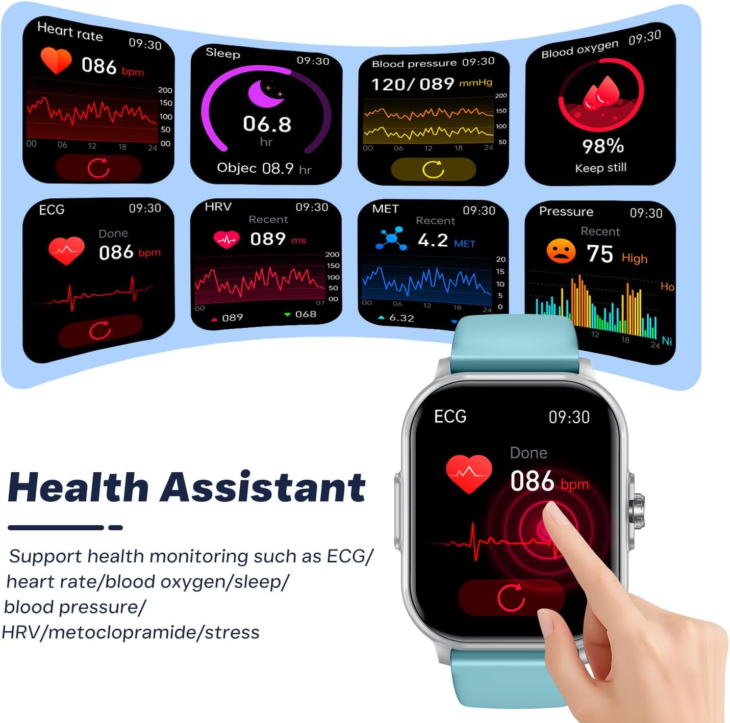 Detalle de idomars 2.01" Smartwatch for Men & Women with ECG, HRV, Blood Pressure, SpO2, IP68 and Call Notifications