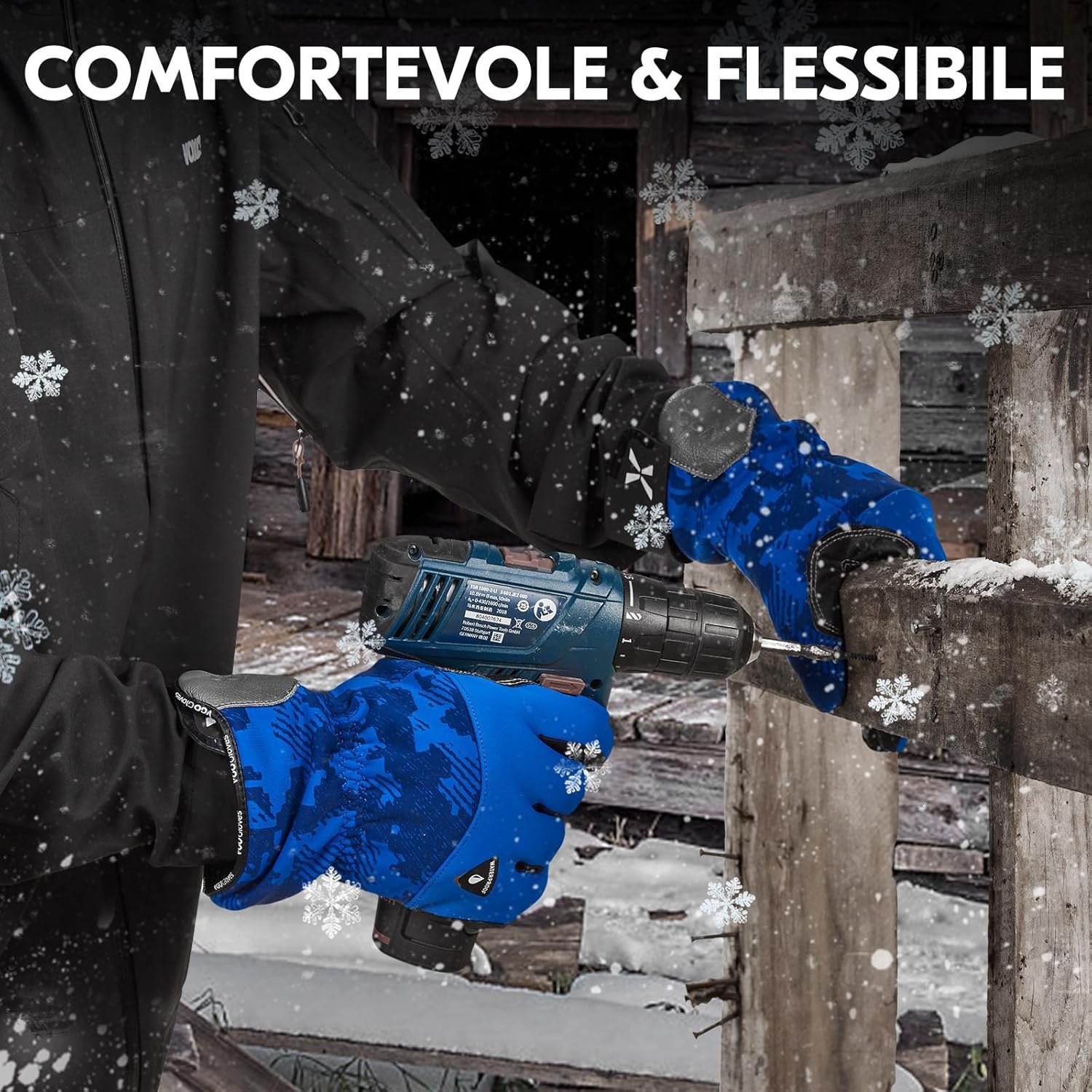 Thumbnail 3 de Vgo... Guanti da lavoro invernali impermeabili, palmare in pelle antiabrasiva e touchscreen (fino a 0°C)