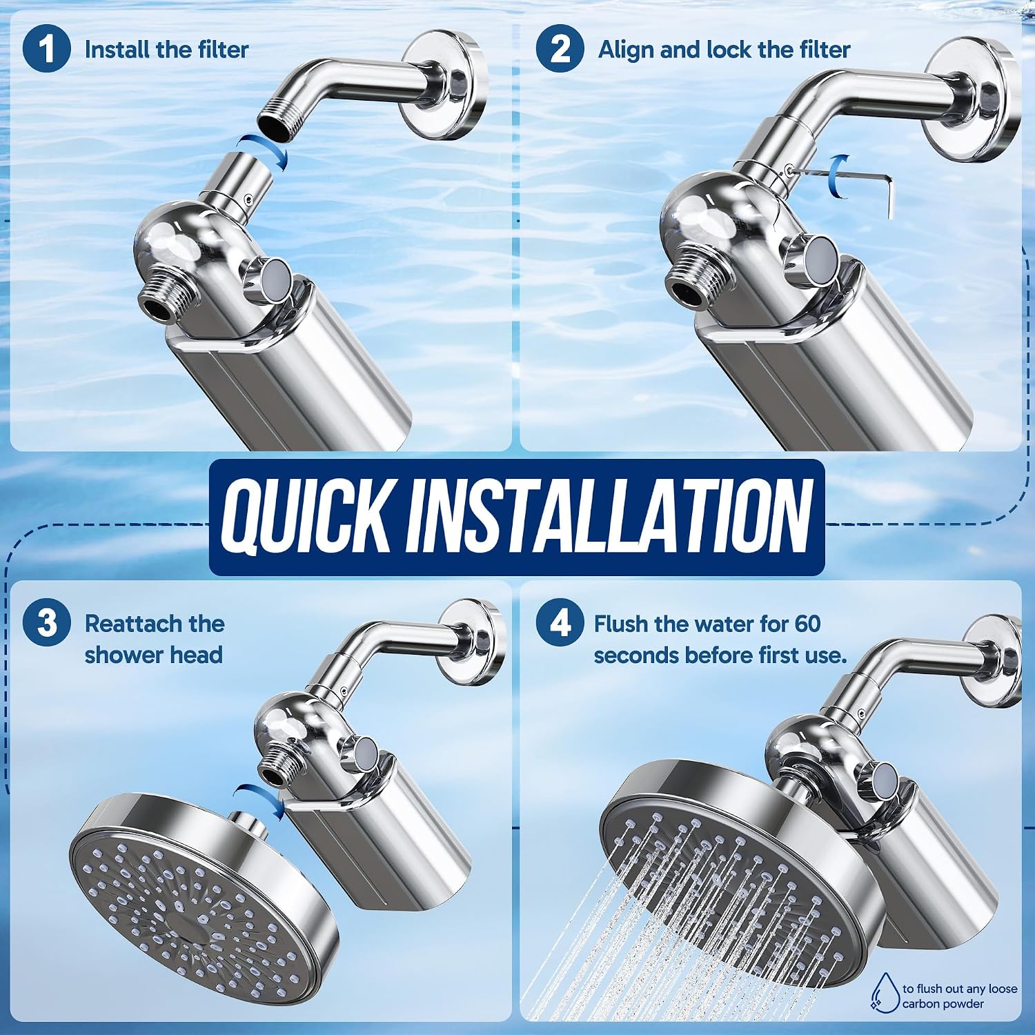 Thumbnail 6 de Veken SP3V115 Shower Filter, Chrome, One-Press Cartridge Replacement