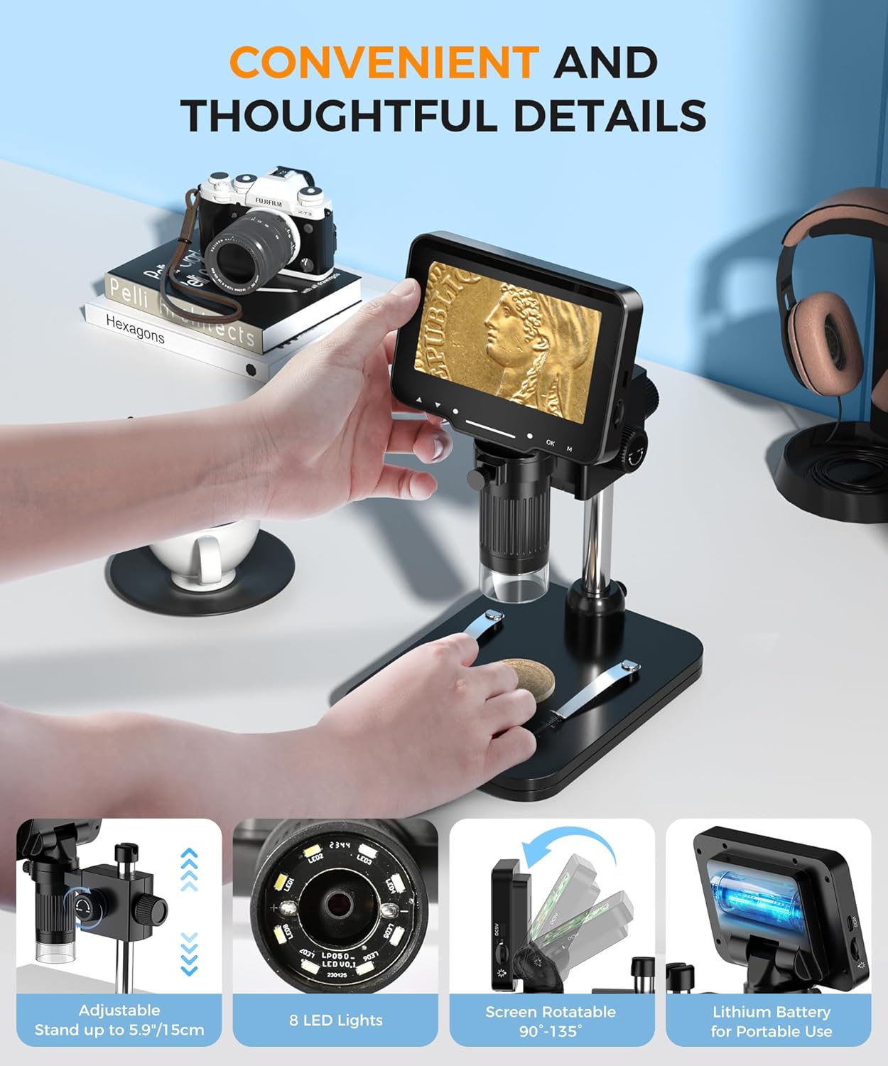 Detalle de LCD Digital Microscope 10MP 4.3-inch 1080P 1–1000X 🔬
