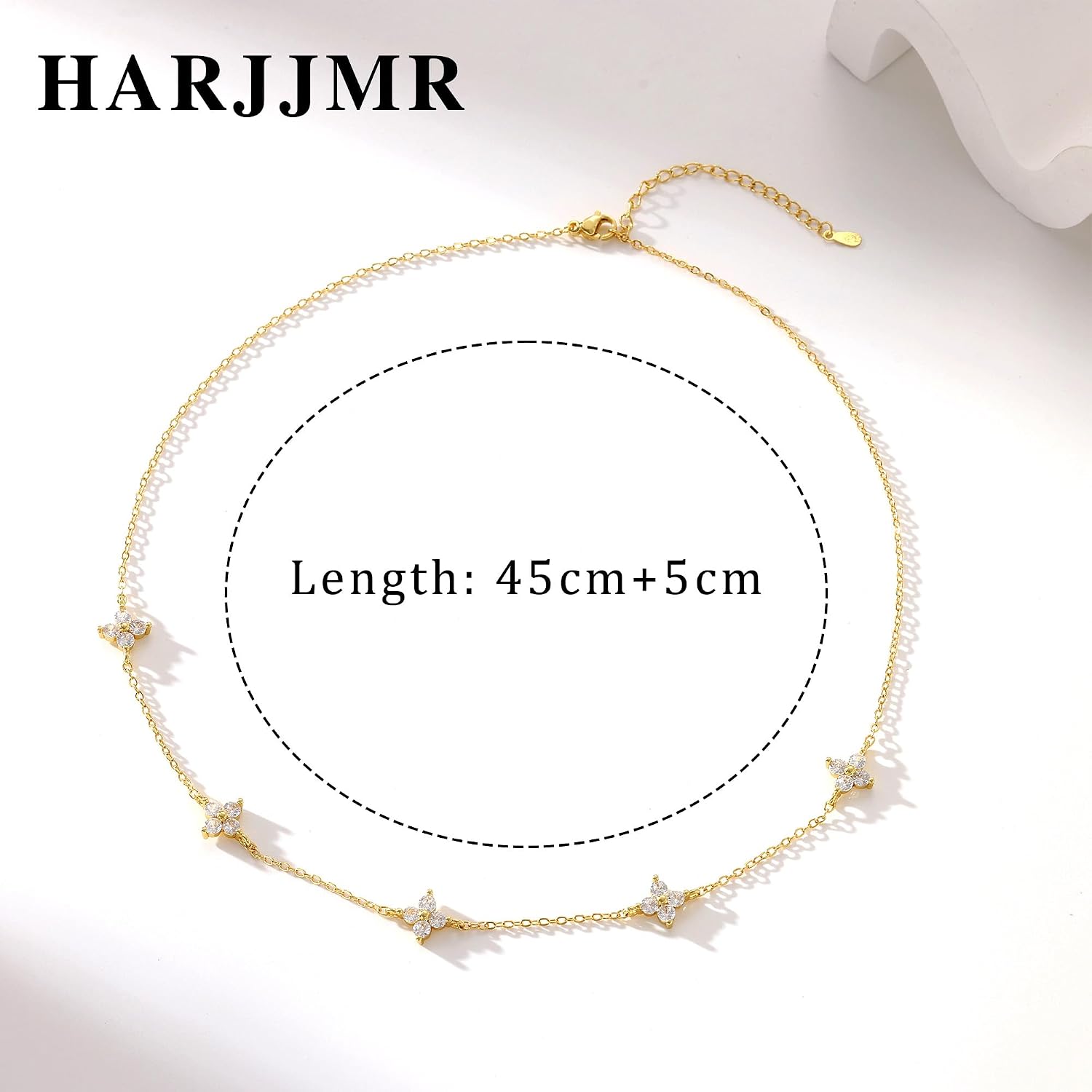 Thumbnail 6 de HARJJME Damen-Kette aus 14K vergoldetem Kupfer & Silber 925 mit Kleeblatt, Herz und Zirkonia – Choker, wasserfest