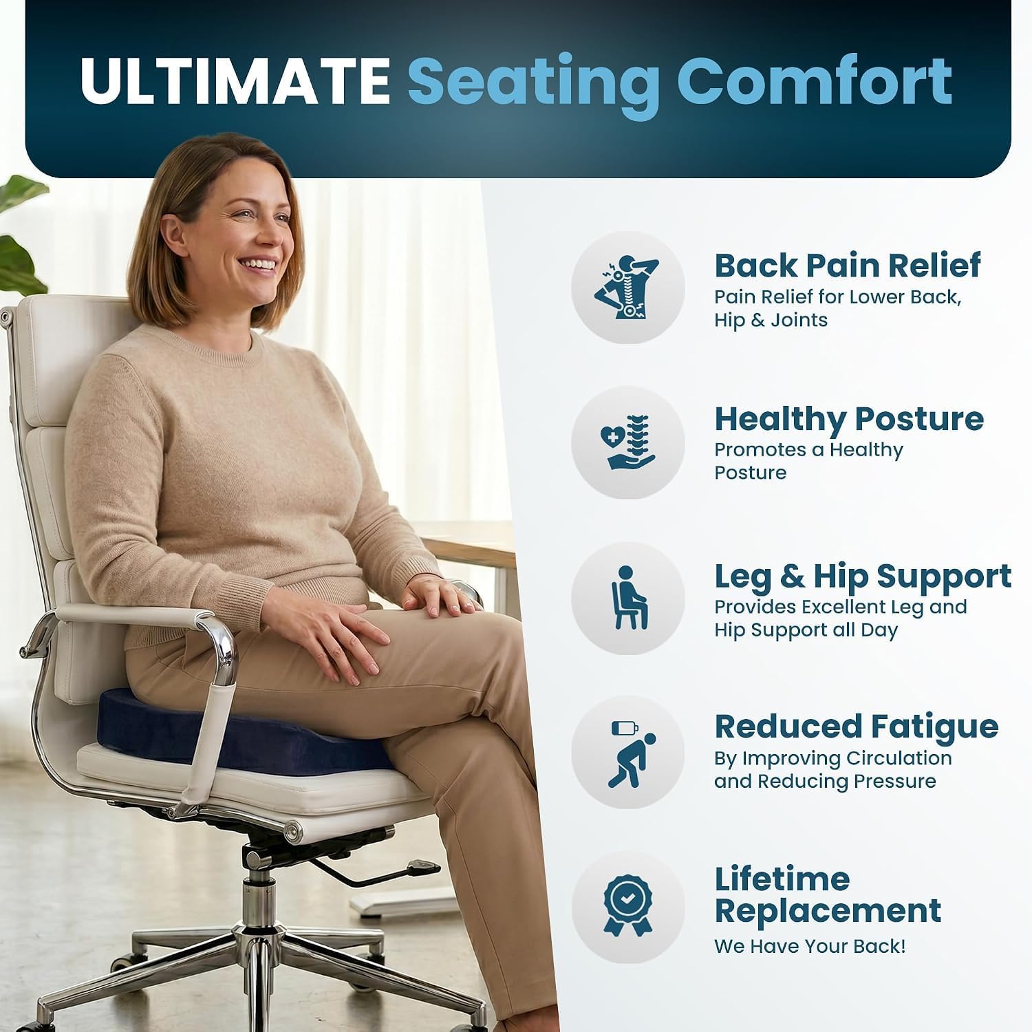 Detalle 2 de ComfiLife Extra Large Gel Enhanced Seat Cushion, Gel Memory Foam, Navy
