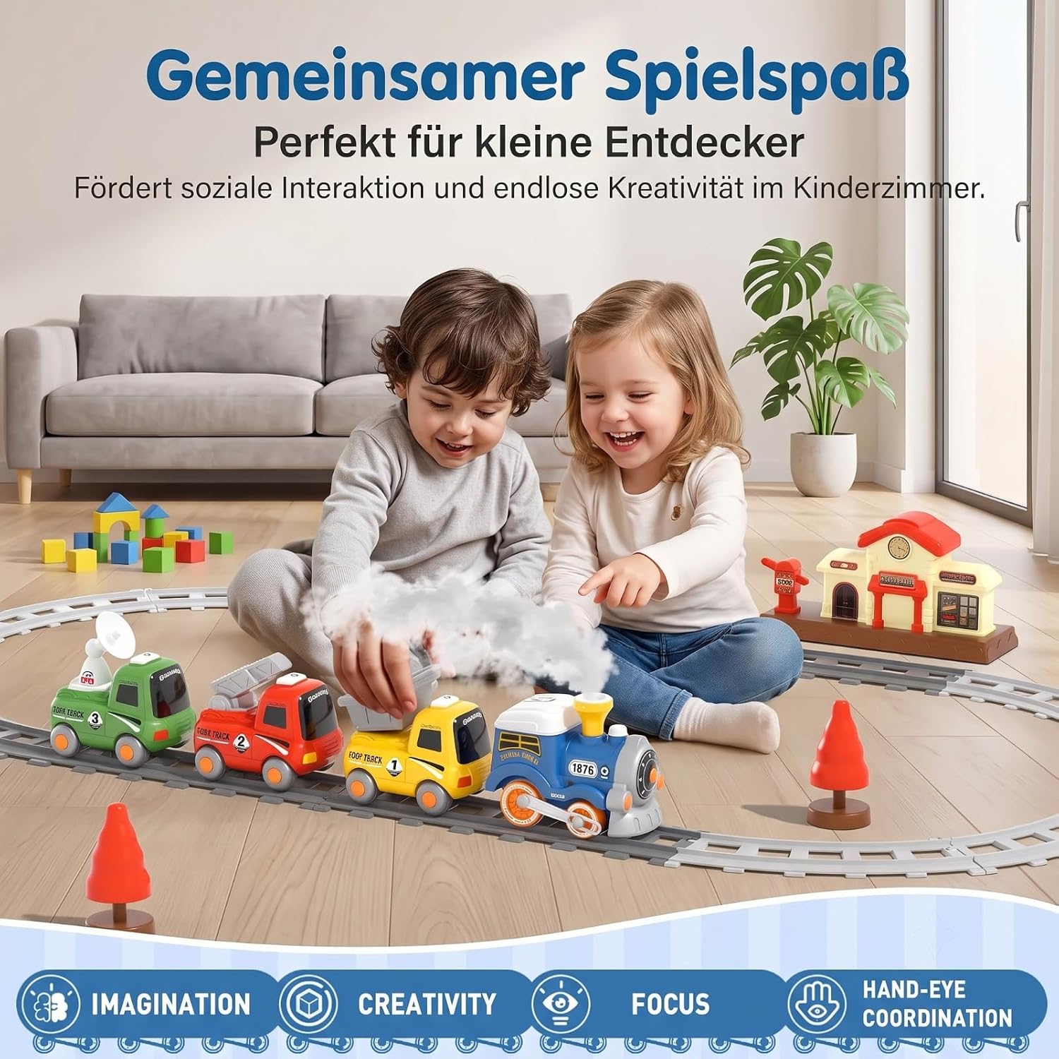Detalle de Skirfy 19052C treinset voor kinderen met stoomeffect, licht en muziek
