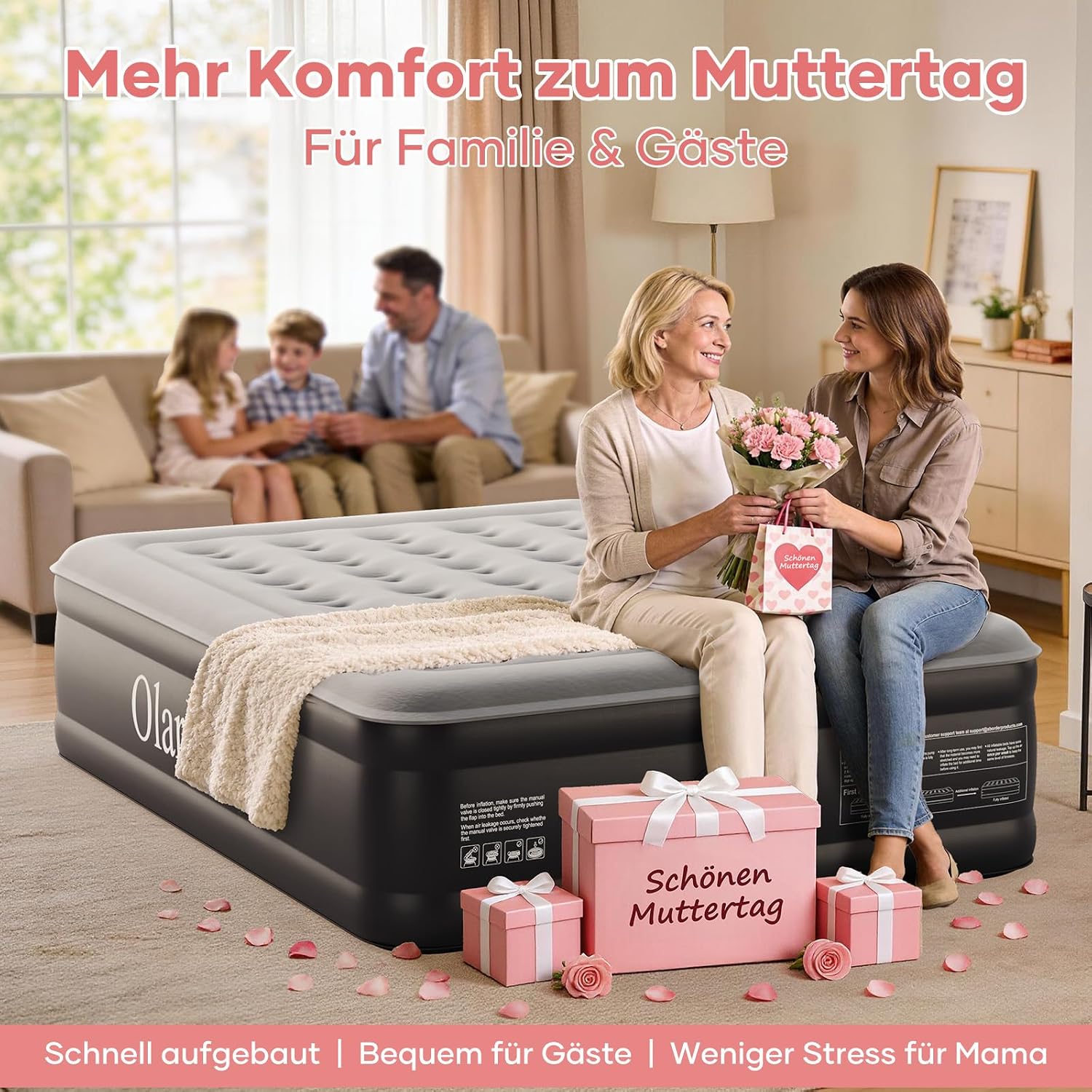 Detalle de OlarHike selbstaufblasende Luftmatratze für 2 Personen (152 x 203 x 50 cm) – Gästebett & Camping-Luftbett
